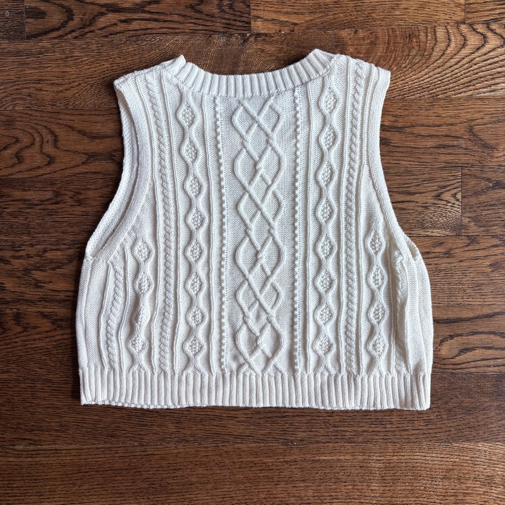 Double Zero Cream Cable Knit Pullover Sweater Vest | Large - Picture 5 of 5
